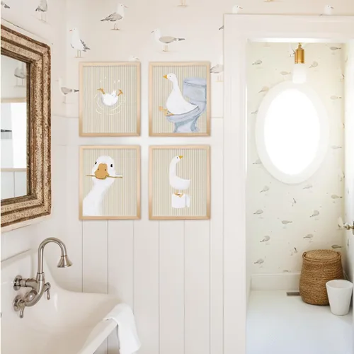 Vista 3 de Impresiones de Arte de Pared para Baño de Niños Wheatwin, Decoración de Pared de Ganso para Baño