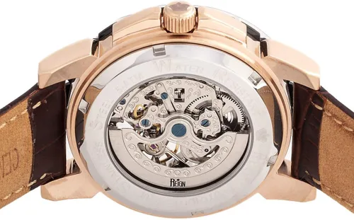 Vista 4 de Reign Philippe Reloj automático con esfera de esqueleto y correa de cuero, negro, REIRN4606, Marrón