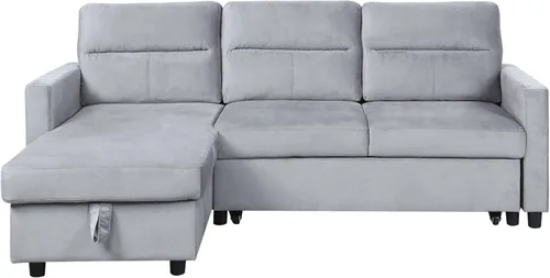 Vista 5 de Daesar Sofá seccional reversible de terciopelo gris claro con diván de almacenamiento y bolsillo lateral