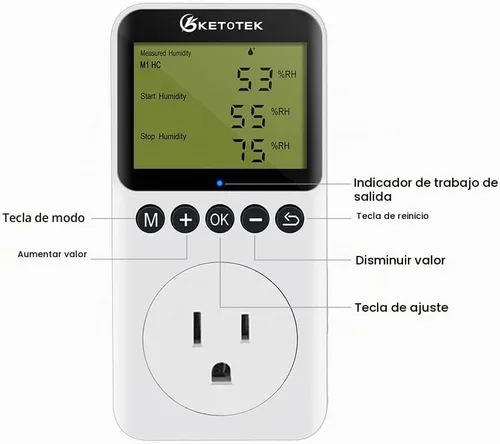 Vista 3 de KETOTEK Enchufe de salida digital de controlador de humedad con sonda de sensor, enchufe controlador de humidistato de 120 V para invernadero