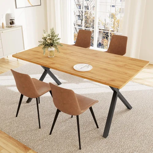 Vista 20 de HIPIHOM Mesa de comedor moderna de 63 pulgadas para 6 personas, mesa de cocina rectangular grande con patas en forma de X, muebles de comedor