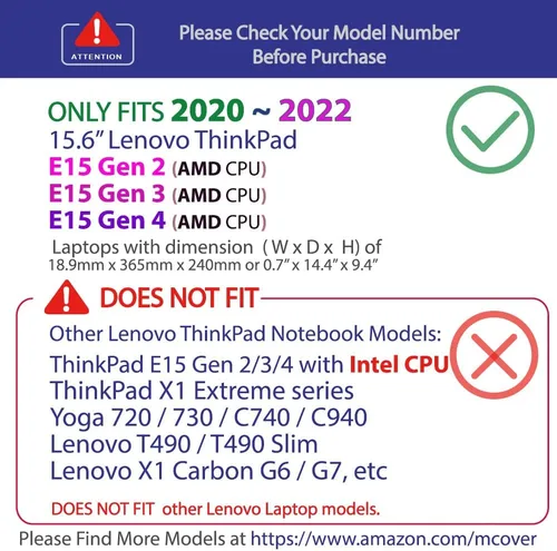 Vista 3 de mCover Funda compatible solo con computadora Windows de 15.6 pulgadas Lenovo ThinkPad E15 AMD Gen 2/3/4 Series 2020 ~ 2022