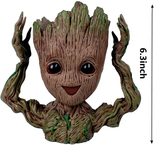 Vista 6 de Maceta linda de 6 pulgadas con diseño de bebé Groot sonriente, macetas con cabeza para plantas de interior o divertido porta lapices, maceta