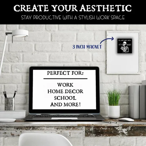 Vista 4 de Imán de esqueleto con texto en inglés "I'll Just Wait Until It's Quiet" – Decoración gótica humorística para el hogar y la oficina, apartamento