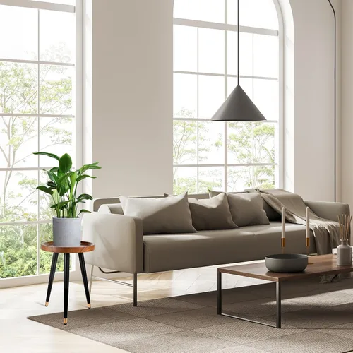 Vista 3 de KGPLOME Soporte para plantas para interiores, mesa de madera de nogal de mediados de siglo, soporte alto de metal resistente para macetas, mesa
