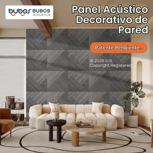 Vista 2 de BUBOS Paquete de 6 paneles acústicos autoadhesivos de pared, paneles acústicos de 23.6 x 23.6 pulgadas, paneles acústicos con patrón de madera 3D