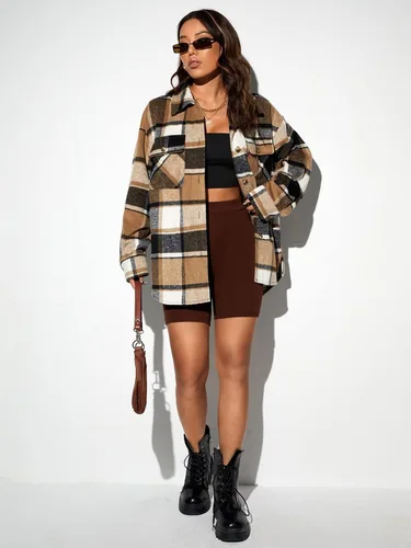 Vista 6 de RMLYUSR Abrigos para mujer de invierno con estampado a cuadros y hombros caídos, abrigo para mujer (color multicolor, tamaño L)