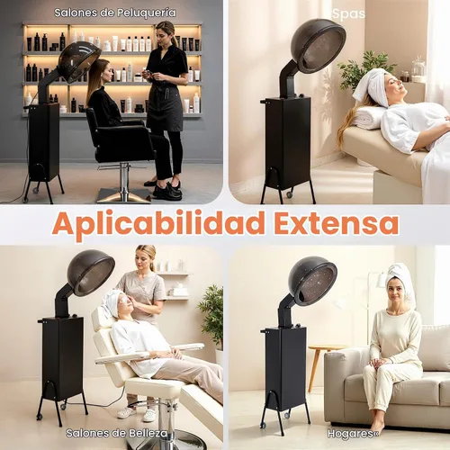 Vista 3 de Secador de pelo, 1200 W, profesional, independiente, con capucha, con ruedas, soporte para secador de pelo, 3 ajustes de temperatura