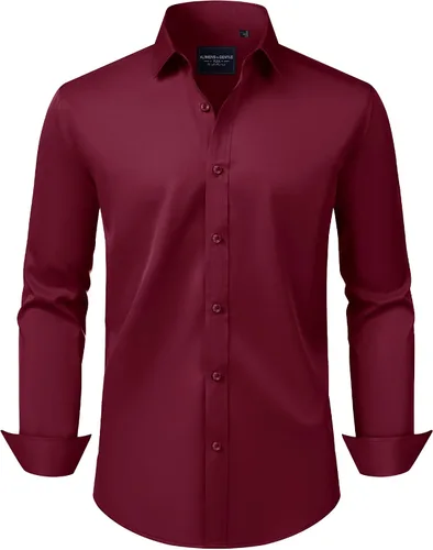 Vista 25 de Alimens & Gentle Camisas de vestir para hombre, manga larga, elásticas, sin arrugas, con botones