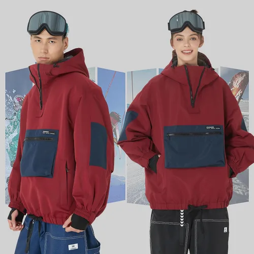 Vista 2 de SNOWVERB Chaqueta de snowboard impermeable holgada con aislamiento y bolsillos tipo cargo con capucha y a prueba de viento para hombres y mujeres