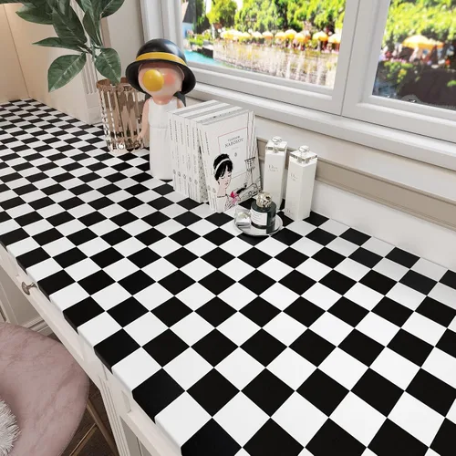 Vista 10 de Yenhome Papel tapiz a cuadros en blanco y negro para despegar y pegar a mediados de centro, moderno papel de contacto blanco y negro para armarios