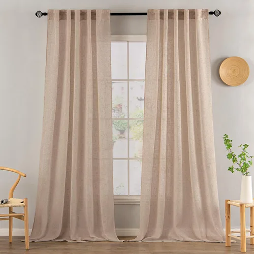 Vista 43 de MIULEE - Cortinas semitraslúcidas suaves y gruesas con textura de lino para cocina y ventana de baño, con trabilla trasera y bolsillo para Blanco