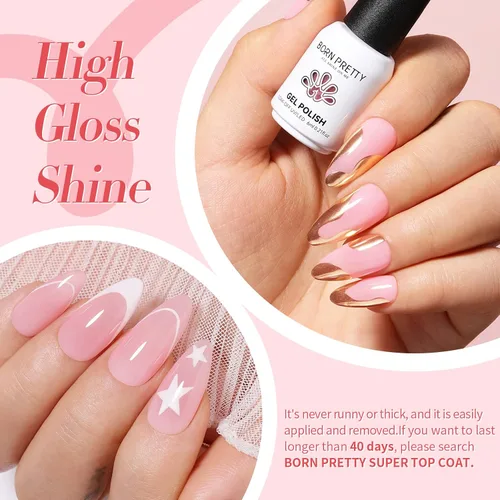Vista 6 de Born Pretty Kit de 28 esmaltes de uñas de gel de gelatina con lámpara de uñas UV de 48 W, 12 colores, rosa gelatina, nude, neutro, juego de esmalte