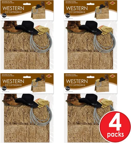 Vista 2 de Beistle Centros de mesa tridimensionales con temática occidental de 4 piezas, decoración de fiesta de vaquero del salvaje oeste, 9.5 pulgadas