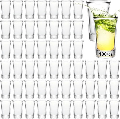 Vista 7 de Geosar - 100 vasos de chupito transparentes de 1.5 onzas, estilo clásico Vasos pequeños de vidrio para fiesta de boda, multiusos para jugo