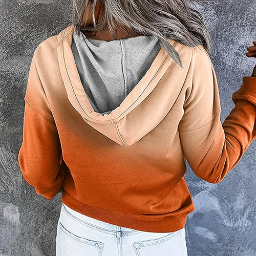 Vista 4 de Sudadera con capucha y media cremallera para mujer, con cordón, atlética, moderna, con bolsillo frontal, manga larga, para otoño