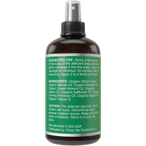 Vista 6 de Spray de aceite de ricino negro jamaicano para el crecimiento del cabello. Con marula, jojoba. Vegano, suero acondicionador sin enjuague