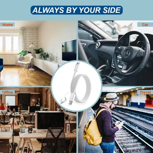 Vista 6 de Cargador de pared USB C delgado de 18 W y 2 en 1 para cable USB C de Apple (3.3 pies/60 W), cable USB C trenzado para CarPlay, Android Auto, iPhone