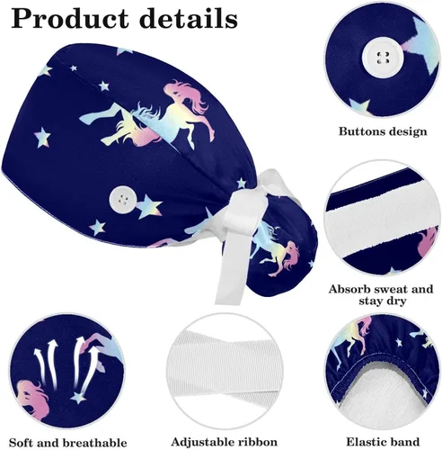 Vista 4 de Adjustable Working Caps, Autumn Leaves Hedgehog Bouffant Scrub Hats with Hair Scrunchy for Women