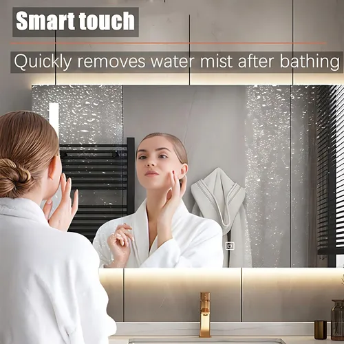 Vista 4 de Tocador de baño – Juego de tocador de baño flotante con fregadero sin costuras y espejo de desempañamiento inteligente, fregadero moderno