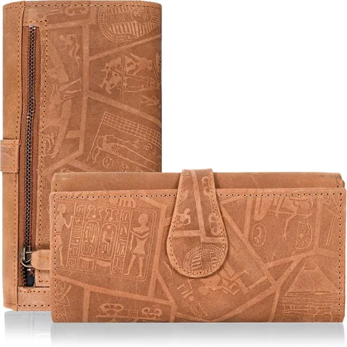 Vista 28 de Cartera de cuero genuino para mujer de cuero con bloqueo RFID - Tarjetero triple de diseñador para damas tipo clutch con ventana de identificación