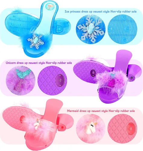 Vista 5 de Juego de regalo de princesa para niñas de 3 a 6 años, juego de zapatos de vestir de princesa que incluye kit de joyería para niños, faldas 3 pares