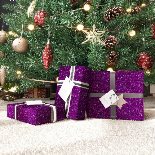 Vista 5 de CRE8TIVE Papel tapiz con purpurina gruesa de 8 x 80 pulgadas, para pegar y pelar, borde de papel tapiz morado texturizado extraíble, lentejuelas