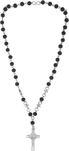 Vista 3 de Indian Collectible - Joyería católica de 0.354 in con cuentas negras de cruz de Jesús, crucifijo, rosario, cuentas de oración, collar de mala
