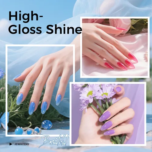 Vista 4 de JEWHITENY - Kit de uñas de gel poli con lámpara UV, 14 colores en tonos púrpura, desnudo, gris, negro, azul y purpurina, kit de iniciación con capa