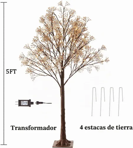 Vista 5 de LITBLOOM Árbol de aliento de bebé iluminado enchufable de 5 pies, 126 luces, árbol de plantas artificiales con luces para decoración de bodas