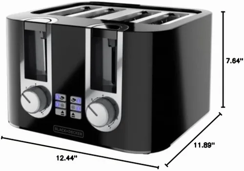 Vista 2 de BLACK+DECKER Tostadora de 4 rebanadas, 7 tonos de tostado, bandeja extraíble para migas, función de panecillo iluminado, funciones de congelado