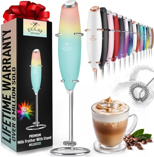 Vista 199 de Zulay Milk Boss Espumador de leche potente manual, hace espuma para latte, batidor para mezclar bebidas, café, miniespumador para capuchino, frappé