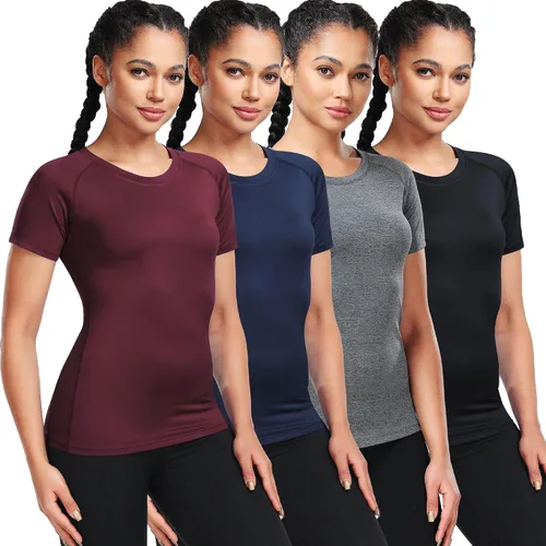 Vista 11 de CADMUS - Camisetas de compresión para mujer, paquete de 3/4/5 unidades, para correr, atléticas, de manga corta, para entrenamiento, yoga, gimnasio