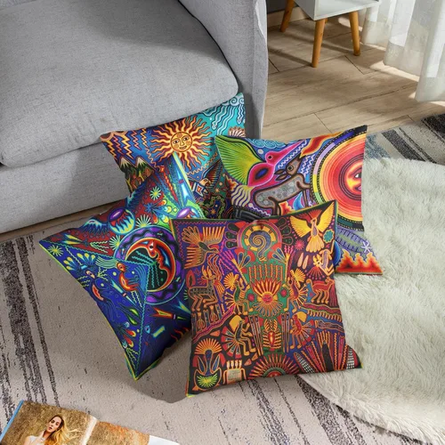 Vista 2 de Britimes - Juego de 4 fundas de almohada decorativas para cama, sofá, sofá, fundas de almohada, 18 x 18 in, 4 unidades Mexicano