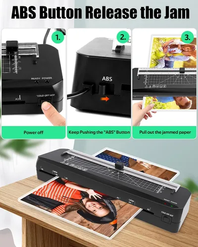 Vista 4 de Máquina laminadora A3 con recortadora incorporada, calentamiento rápido de los años 70, laminación fría y térmica de 13 pulgadas con 20 hojas