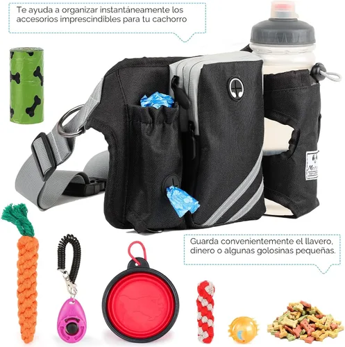 Vista 8 de SHINE HAI Correa retráctil para perro sin manos con dobles elásticos para 2 perros, riñonera con cinturón ajustable para la cintura, correa
