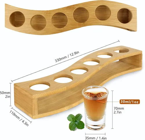Vista 7 de LINALL Juego de vasos de chupito de 12 piezas, 1 onza/1.0 fl oz con soporte base pesada para whisky tequila, 12 bandejas de servir de vidrio