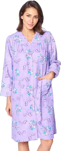 Vista 19 de Casual Nights Vestido largo de franela con botones florales en la parte delantera, manga larga, bata de casa holgada para mujer Floral azul