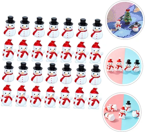 Vista 7 de ARTIBETTER 40 piezas de mini muñecos de nieve estatuas de sombreros negros y rojos de fibra óptica muñeco de nieve decoraciones para fiesta