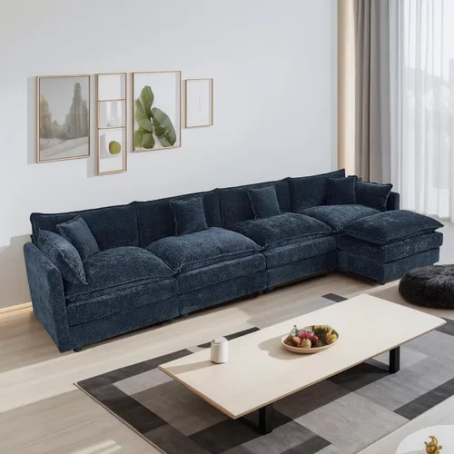 Vista 23 de Setawix Sofá Profundo de 3 Plazas con Otomana, Sofás de Nube en Forma de L de 112.2" para Sala de Estar, Sofá de Nube de Chenilla con Asiento Café