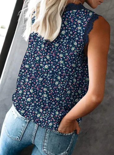 Vista 219 de VIISHOW - Camiseta sin mangas, sexy, con cuello en V y bordes de encaje para mujer, camisola de vestir, camisas de gasa, sin mangas, casuales