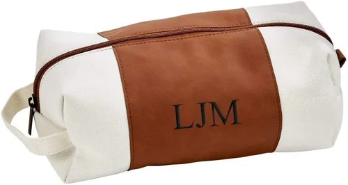 Vista 2 de Creative Gifts International Neceser de viaje de cuero sintético, para hombres y mujeres, piel sintética resistente a los arañazos y lona, cierre