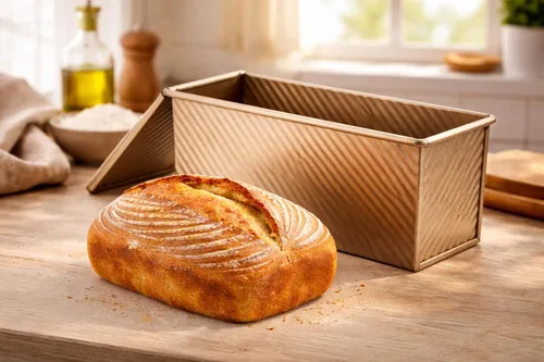 Vista 2 de Pullman - Molde para pan con tapa, acero aluminizado, 13 x 5 pulgadas Dorado