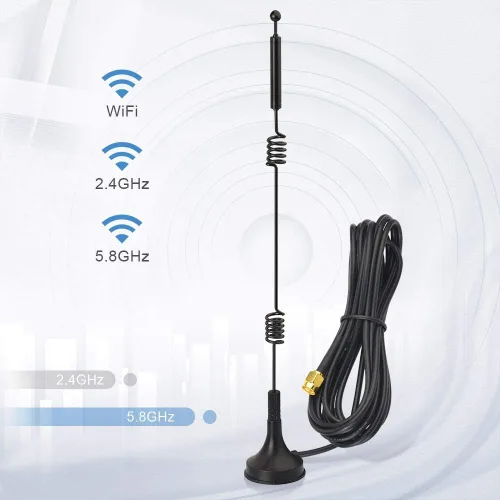 Vista 3 de Bingfu Antena WiFi de banda dual 2.4GHz 5GHz 5.8GHz 9dBi con base magnética RP-SMA macho para enrutador WiFi, tarjeta de red inalámbrica, adaptador