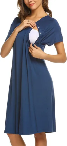 Vista 3 de Ekouaer - Camisón con botones y manga corta para mujer, vestido para lactancia, parto, hospital y maternidad, tallas S-XXL