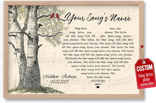 Vista 35 de H-DEWALL Póster personalizado de letras de canciones, regalo de boda único para parejas, personaliza con tus propias fotos, nombres y fecha, sin