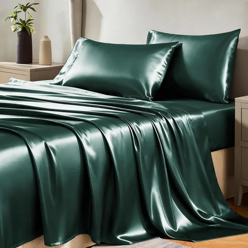 Vista 21 de Juego de sábanas de satén CozyLux de microfibra sedosa con bolsillo profundo, sábana bajera plana y fundas de almohada, suave y suave