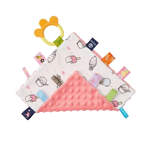 Vista 11 de Loveys Minky Dot - Manta de seguridad con características sensoriales Taggy, manta de felpa suave y relajante para bebés de 3 a 12 meses, 10 x 10