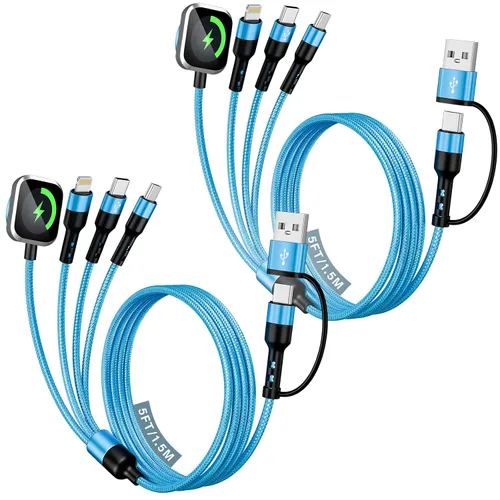 Vista 20 de Cruise Travel Essentials 2026, cable USB A/C 3 en 2 para iPhone 17, cargador iWatch, cable de carga múltiple trenzado, cable de carga múltiple