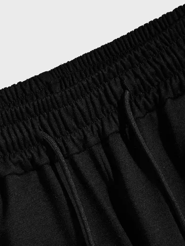 Vista 3 de Romwe Pantalones cortos deportivos con cordón para hombre, con estampado de dibujos animados, con bolsillo